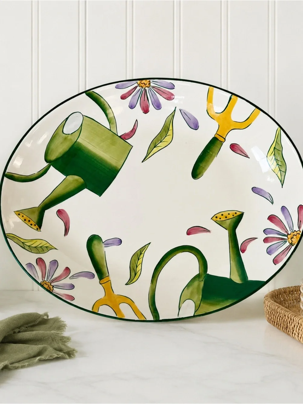 Clay Art Le Jardin Hand-Painted Large Oval Garden Platter